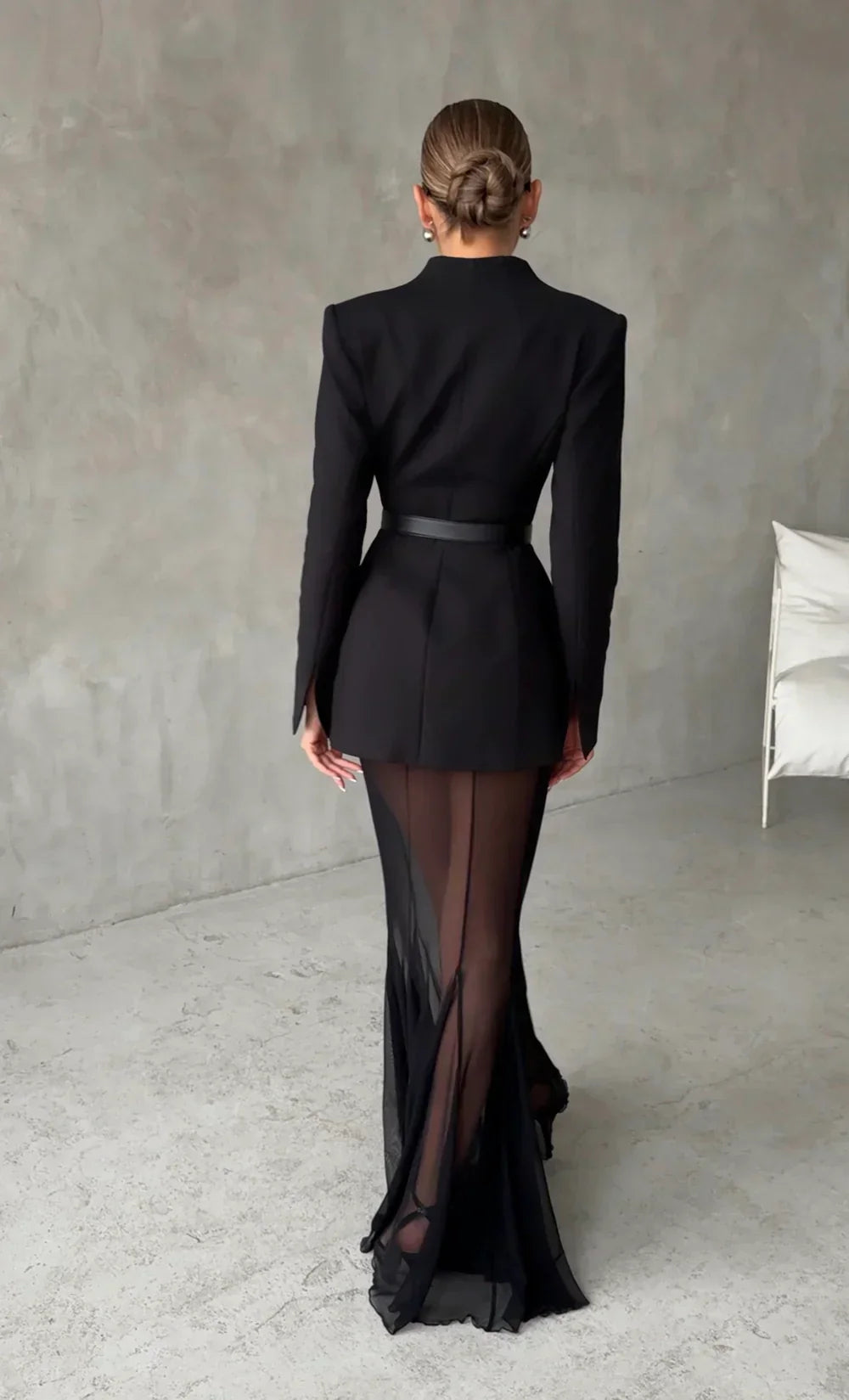 סט שני חלקים אלגנטי בלייזר וחצאית מקסי שיפון - אנסטסיה