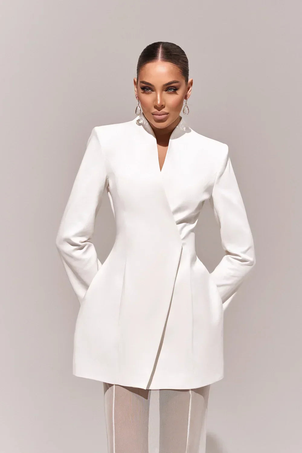 סט שני חלקים אלגנטי בלייזר וחצאית מקסי שיפון - אנסטסיה