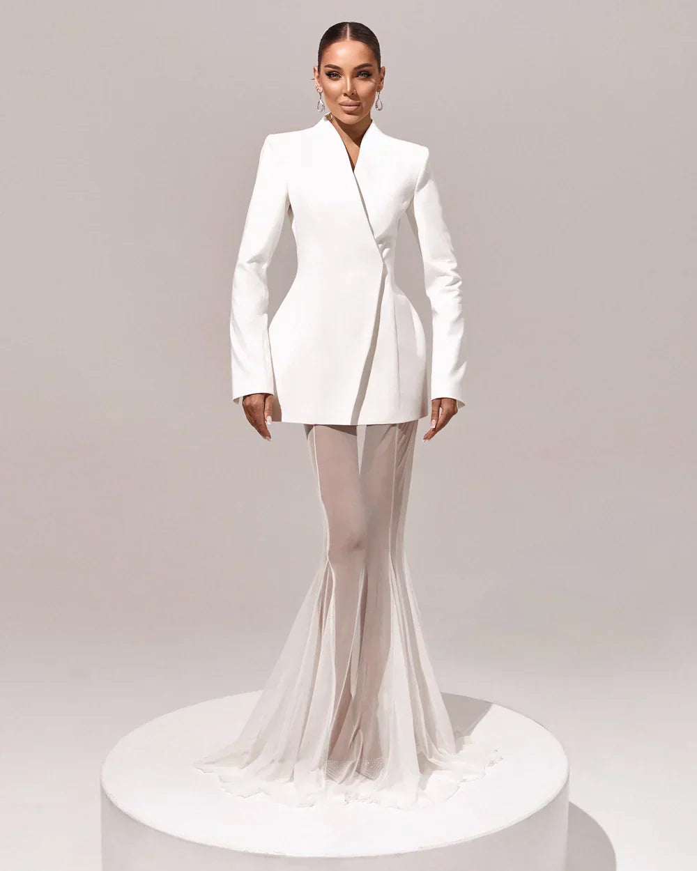 סט שני חלקים אלגנטי בלייזר וחצאית מקסי שיפון - אנסטסיה