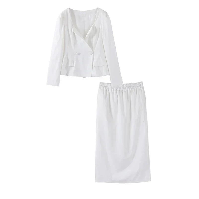 סט שני חלקים אלגנטי חצאית מידי ובלייזר בעיצוב מחויט ויוקרתי - PAS