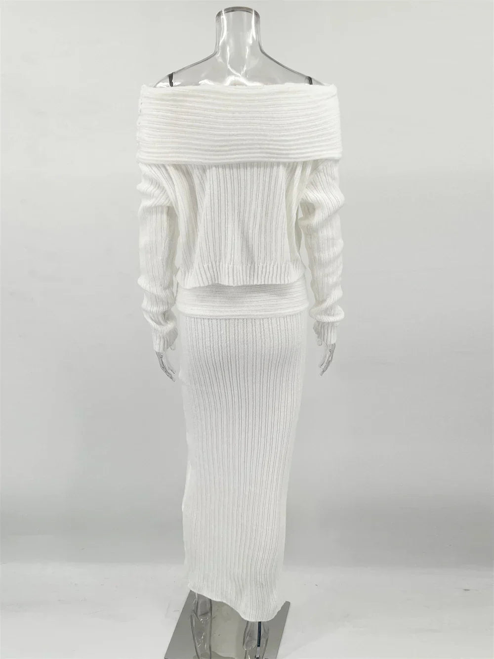 סט סריג שני חלקים חולצת כתפיים חשופות וחצאית מקסי - אילונה