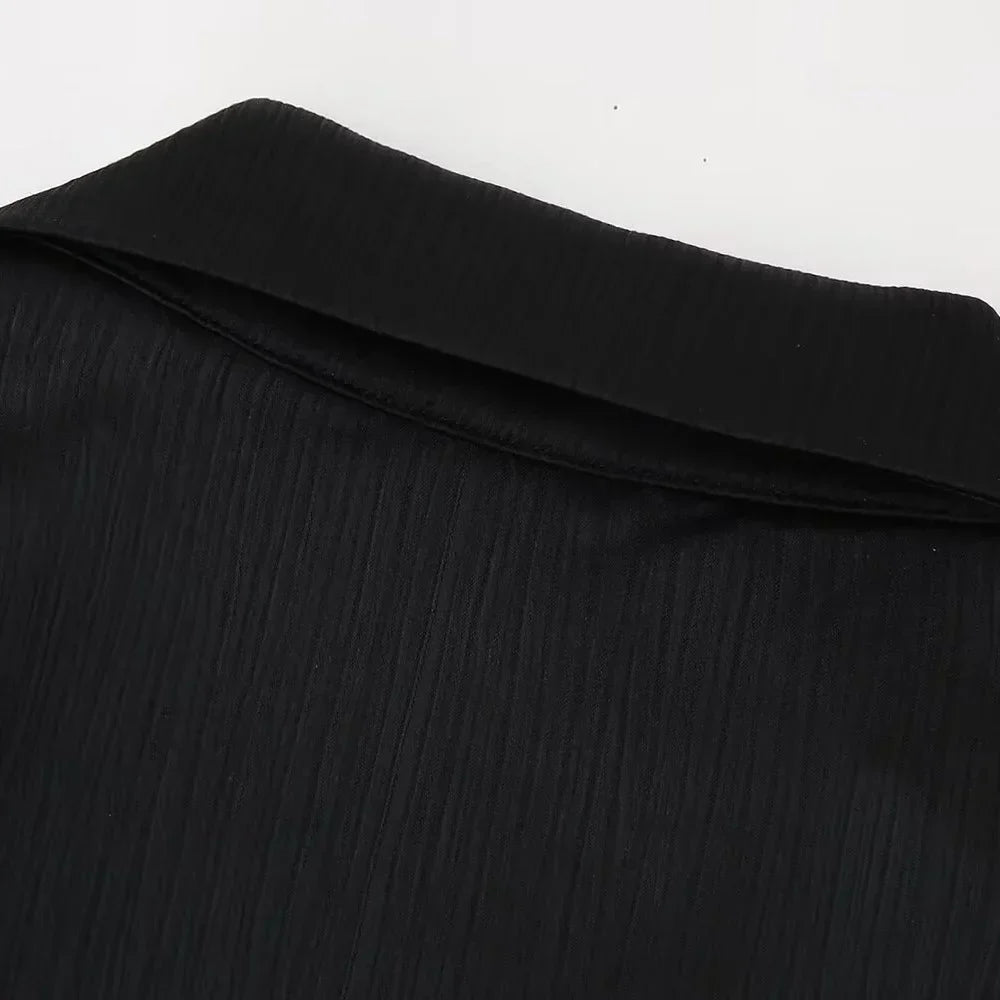 חליפת שני חלקים בד קרפ מבריק נעים מכנסיים ארוכים ובלייזר - ריקה