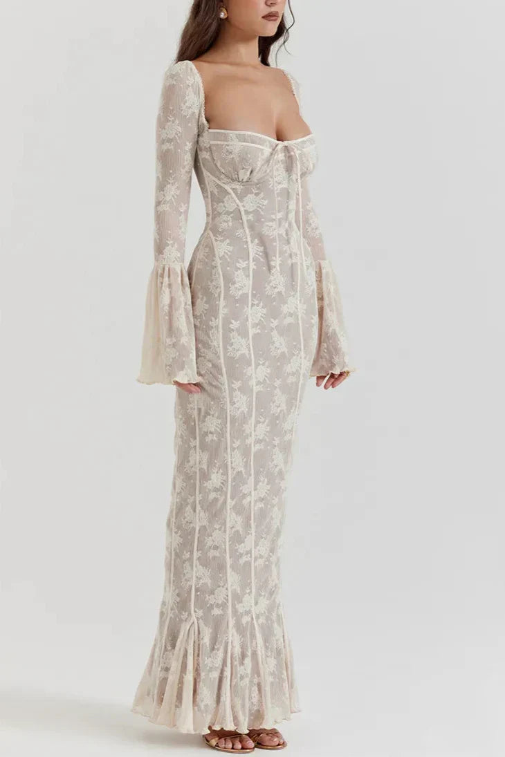 Gladys שמלת מקסי תחרה מחטבת