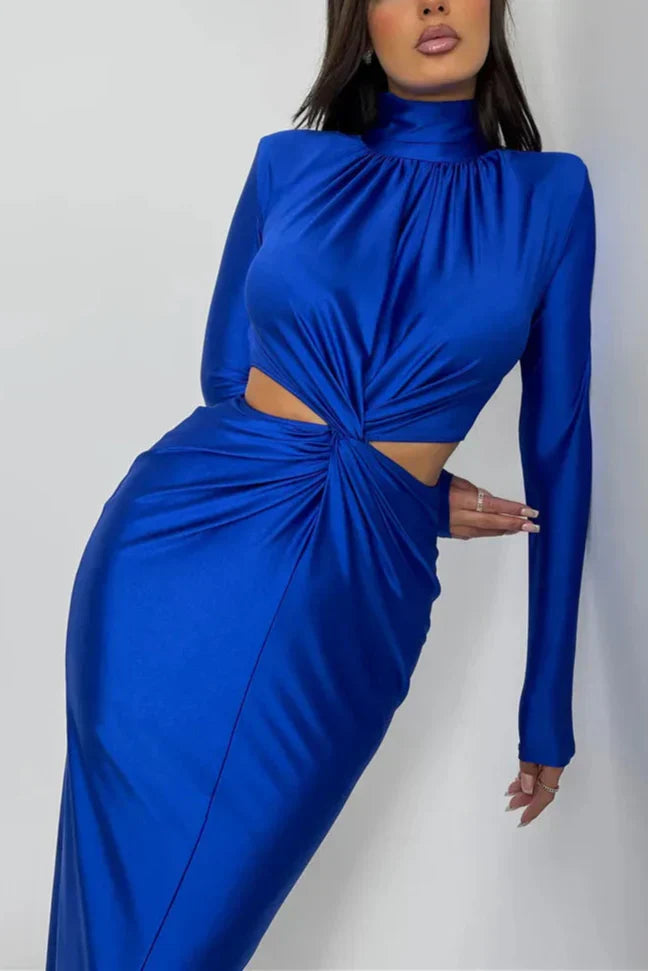 Rios שמלת ערב מקסי מחטבת עם חיתוך בטן