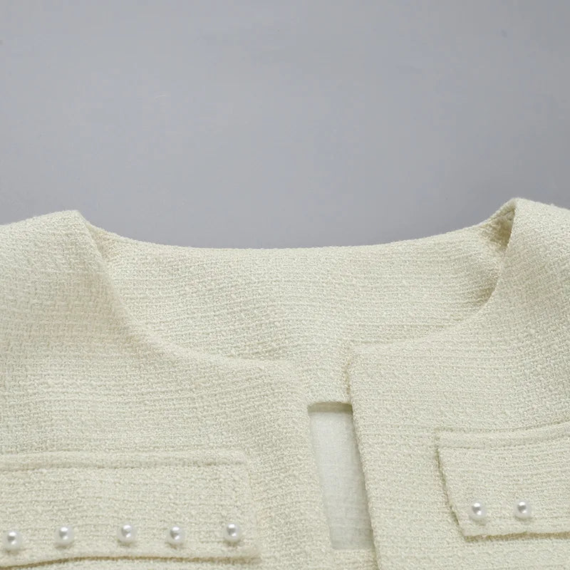 שמלת מיני סטרפלס בד ארוג + בלייזר קצר - ליאו